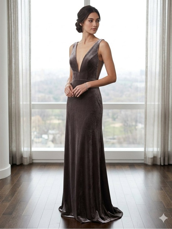 Jenny Yoo Dresses & Skirts - Jenny Yoo Collection Velvet Maxi Gown with Plunging V-Neck